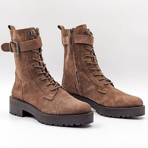 Sam Edelman Women Brown Suede Zip Junip Combat Boots 7